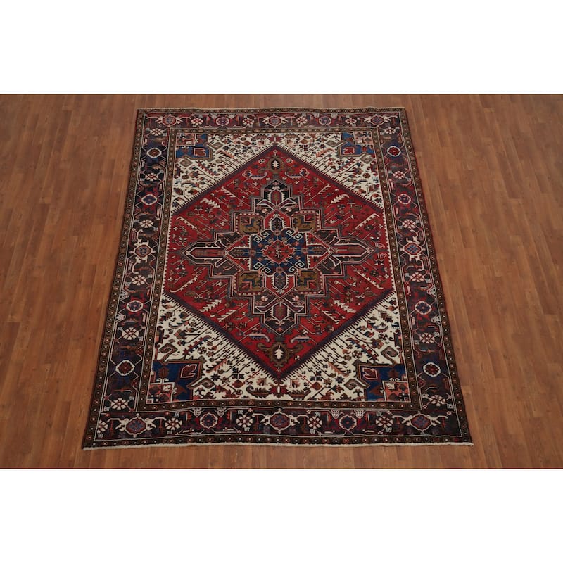 Hand Knotted Oriental 100% Wool Carpet Traditional Medallion Red Heriz Area Rug - 9' 5'' X 7' 4''