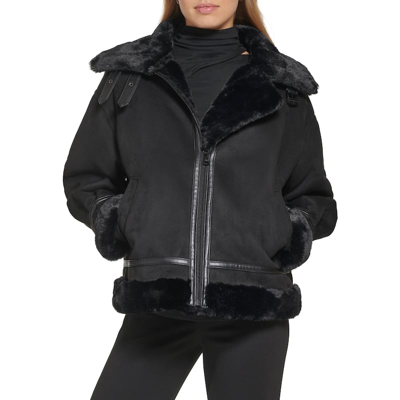 DKNY Faux Suede Moto Coat