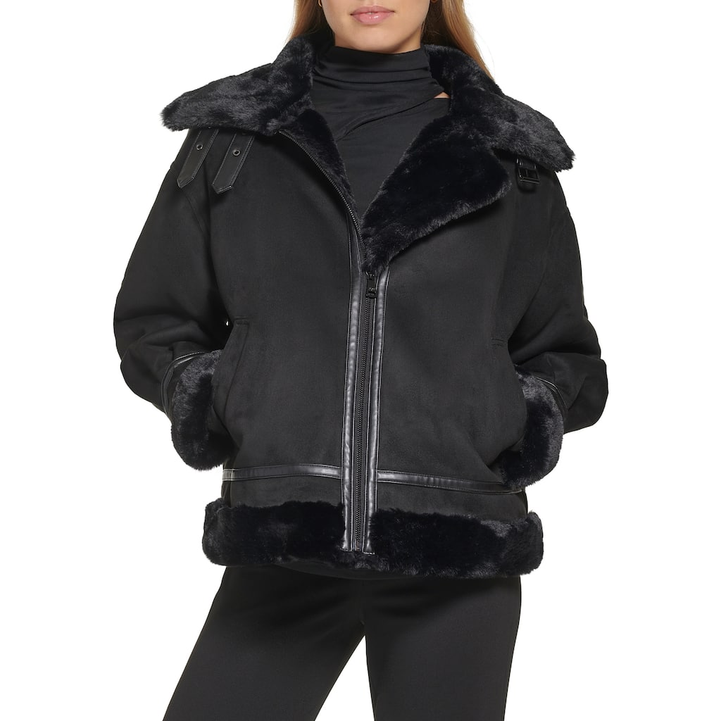DKNY Faux Suede Moto Coat