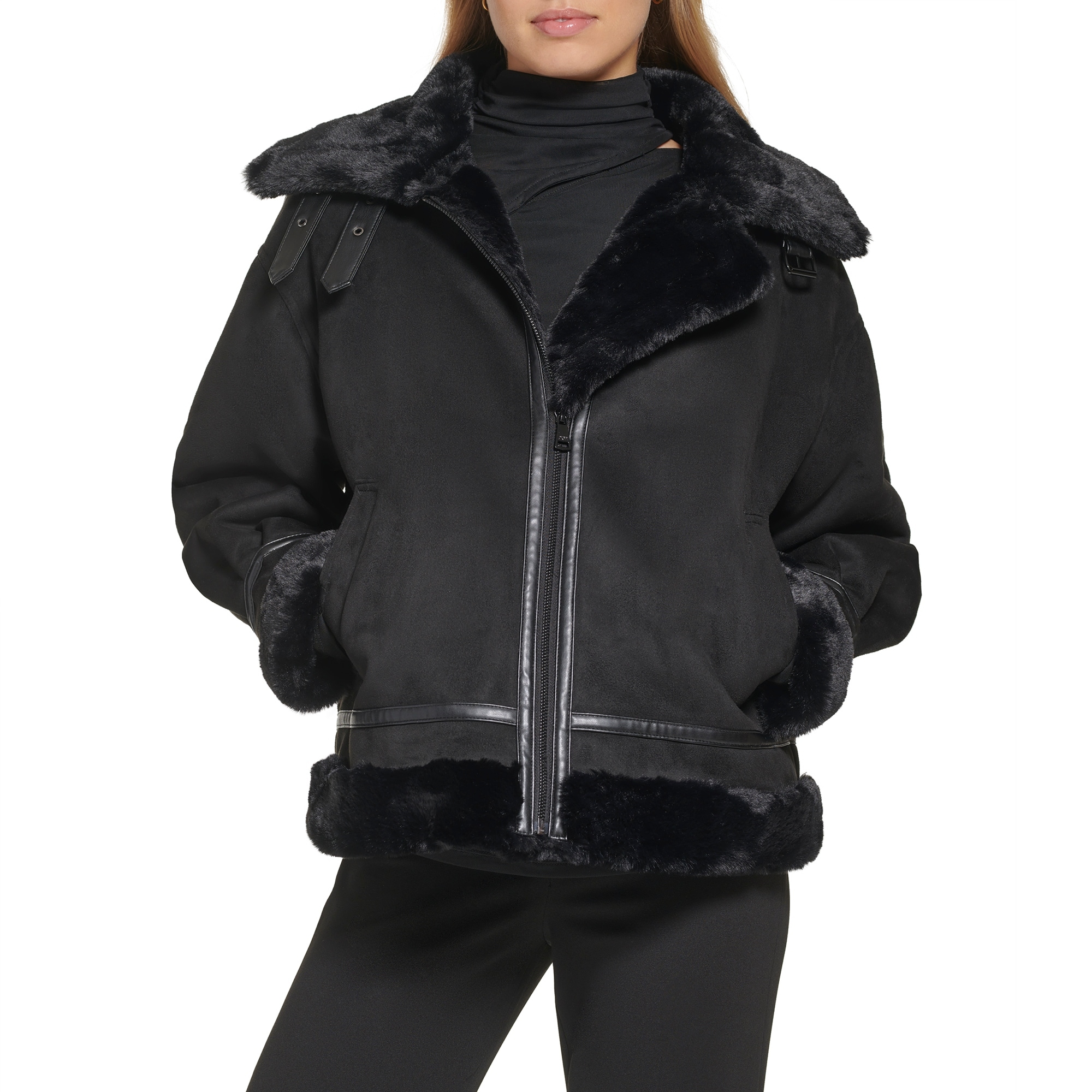 DKNY Faux Suede Moto Coat