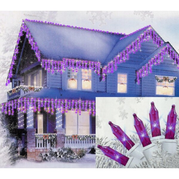 Set of 100 Purple Mini Icicle Christmas Lights - White Wire