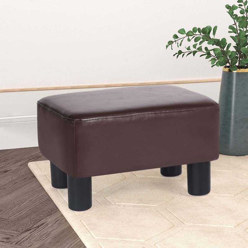 Adeco Small Rectangle Footstool PU Leather Ottoman Footrest Modern ...