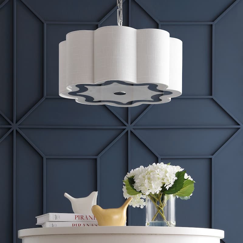 Gabrielle 4-Light 20" Adjustable Scalloped Shade Metal LED Pendant, Chrome/White by JONATHAN Y