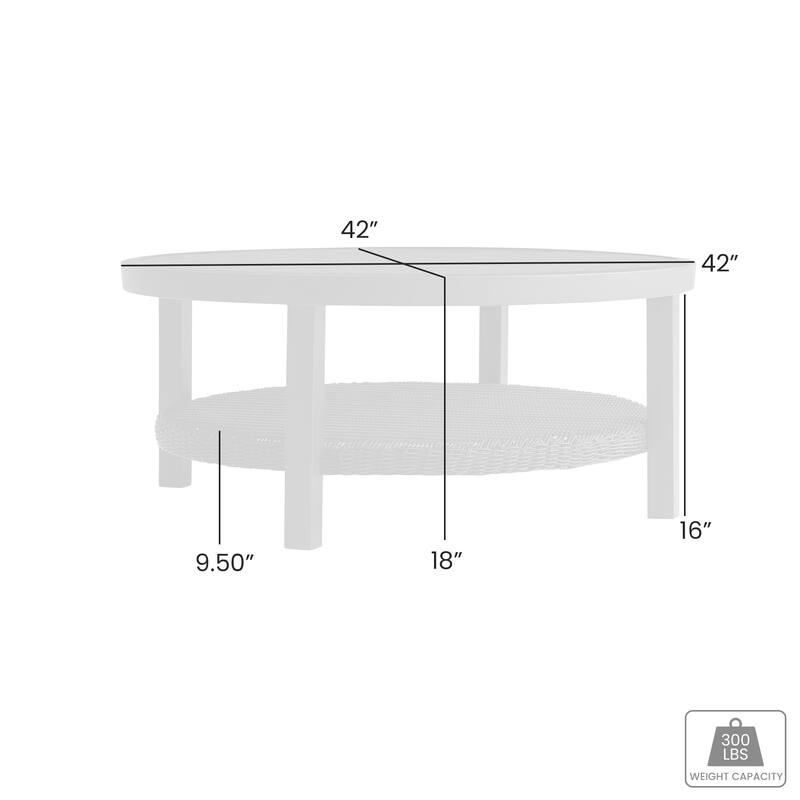 Grand Black Aluminum Slat Top Round Outdoor Coffee Table with Wicker Shelf