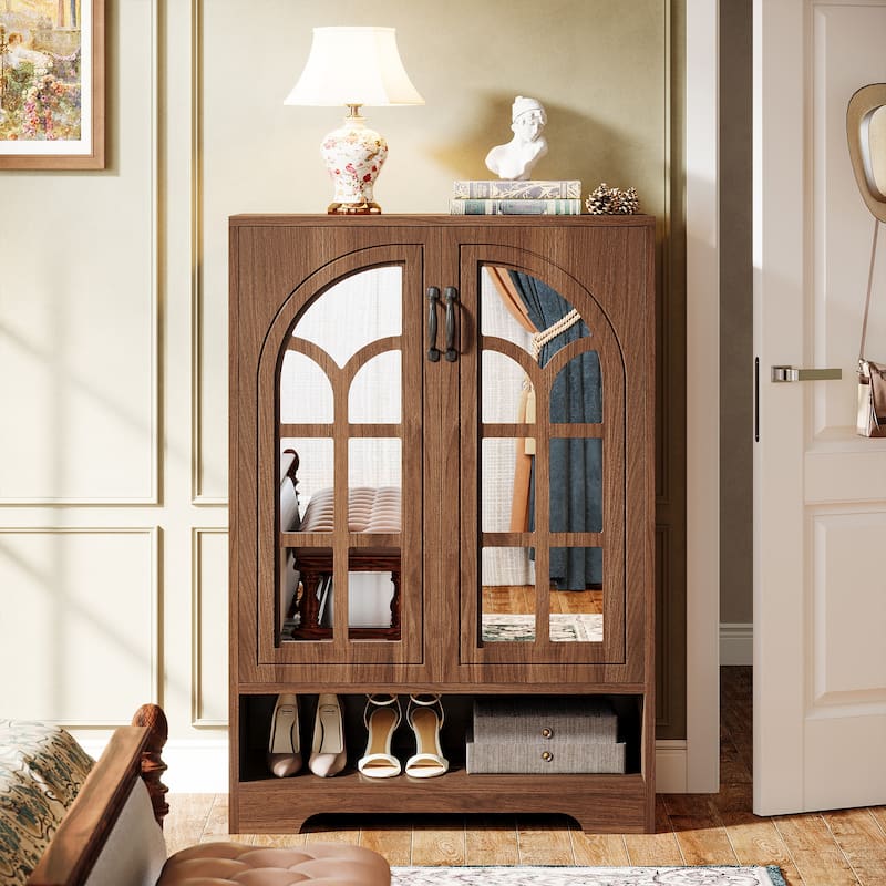 Shoe Cabinet with Mirrored Doors, 5-Tier Shoe Storage Organizer