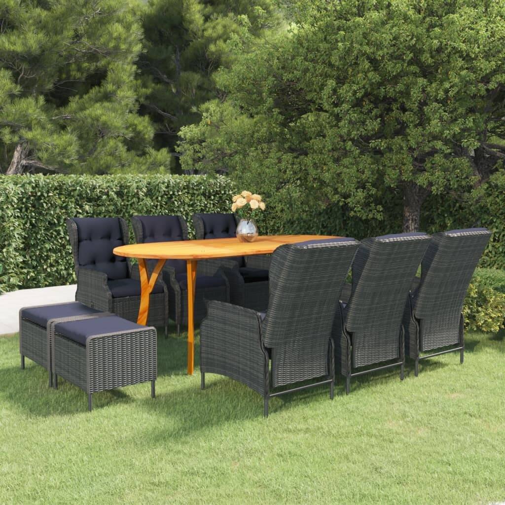 9 Piece Patio Dining Set Dark Gray