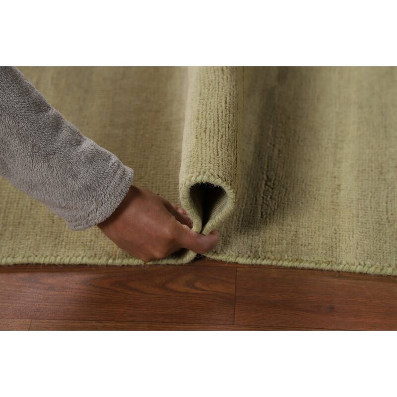 Modern Gabbeh Oriental Foyer Rug Hand-Knotted Green Wool Carpet - 2'7"x 4'0"