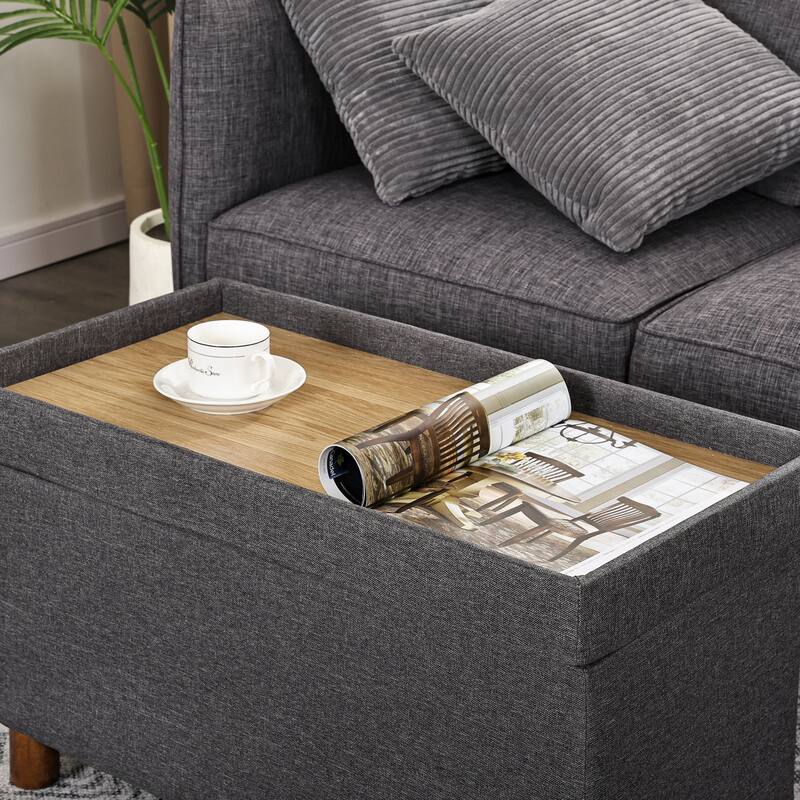 Adeco 30 Inches Storage Ottoman Bench for Living Room