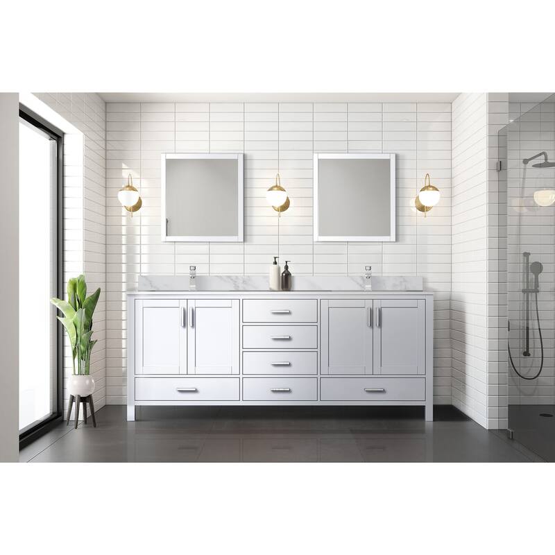 Jacques 80 in. W x 22 in. D Dark Grey Double Bath Vanity, Carrara Marble Top, Faucet Set, and 30 in. Mirrors
