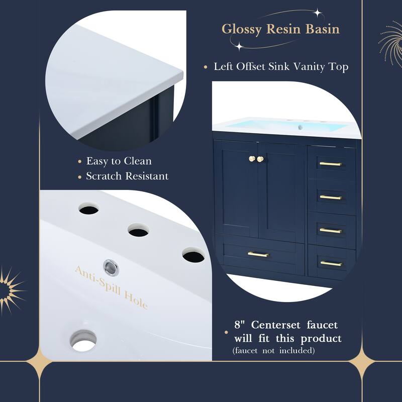 36'' Bathroom Vanity with Sink Combo Set, Modern Bathroom Cabinet with 4 Drawers