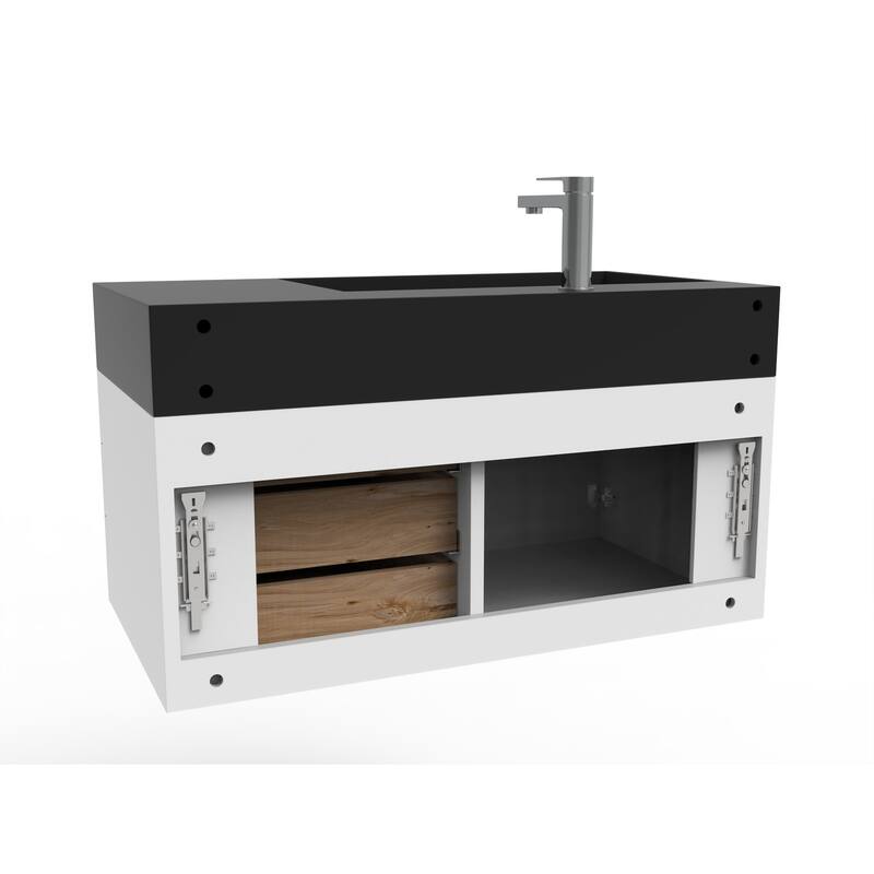 Amazon 36" Wall Mounted Bathroom Vanity Set w/ Black Top