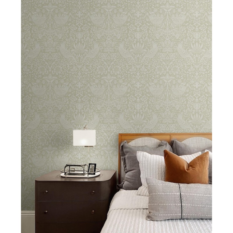 NextWall Tonal Bird Garden Peel and Stick Wallpaper