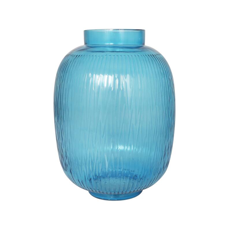 Blue Glass Ribbed Decorative Vase (Set of 2)