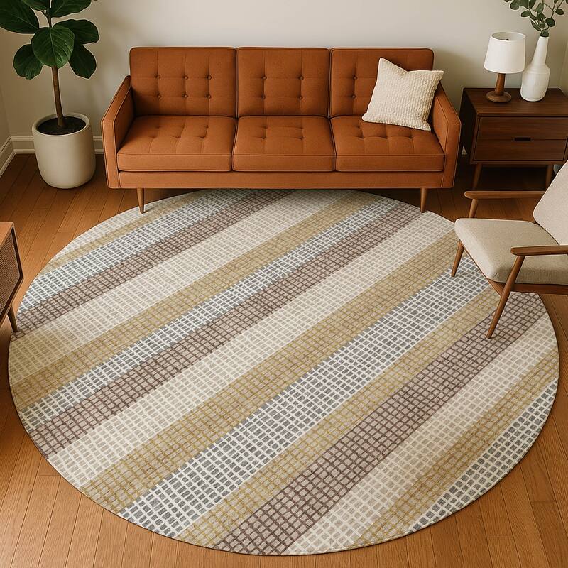 Machine Washable Indoor/ Outdoor Cabana Stripe Chantille Rug