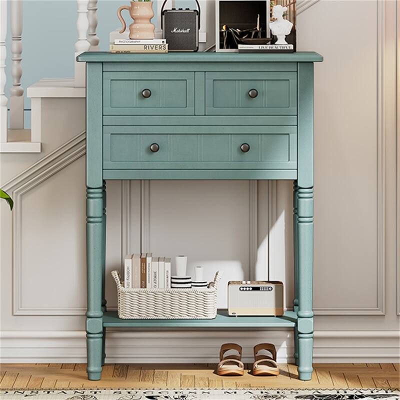 Console Table with 3 Storage Drawers and Bottom Shelf - Light Blue