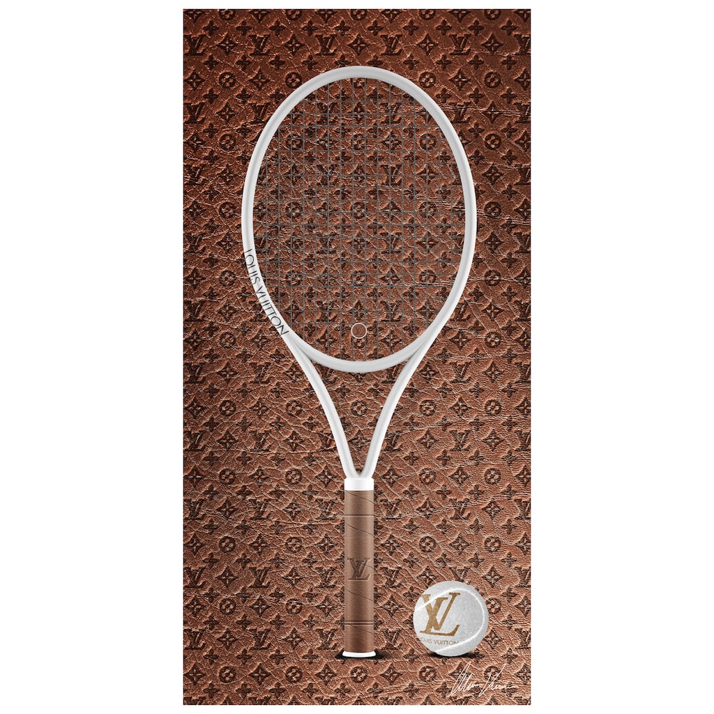 "L Vibes Racquet" Frameless Free Floating Tempered Glass Panel Graphic Wall Art
