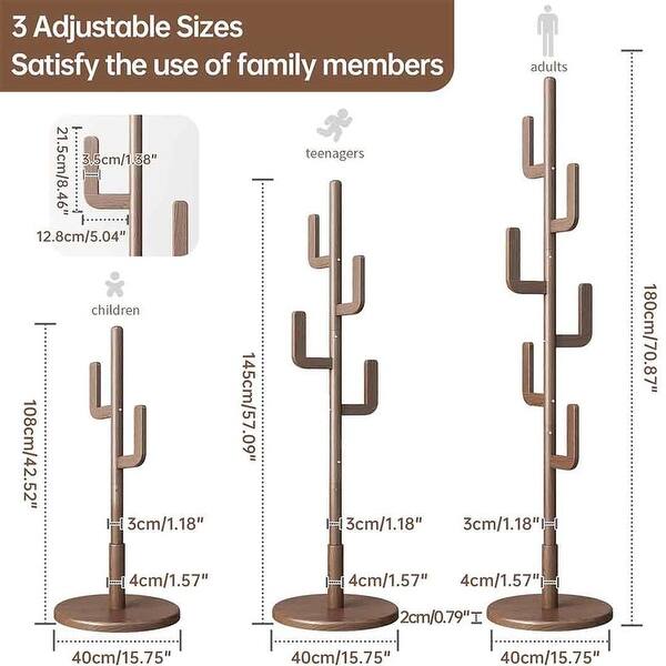 Unique Design Cactus Coat Rack Freestanding, Adjustable Height Wooden ...