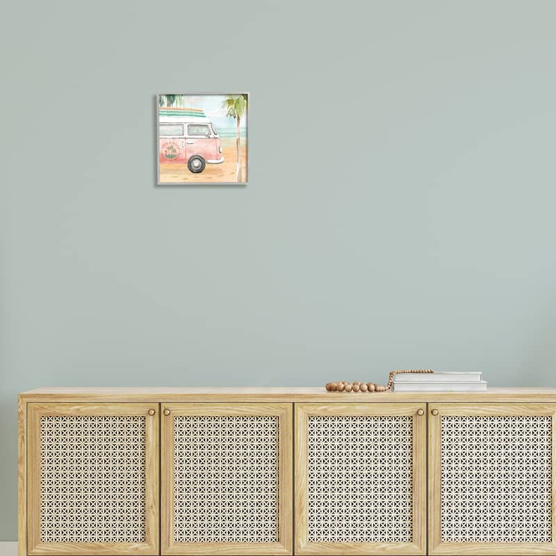 Stupell Life's a Beach Pink Surf Van Framed Giclee Texturized Wall Art, Design By Dina June
