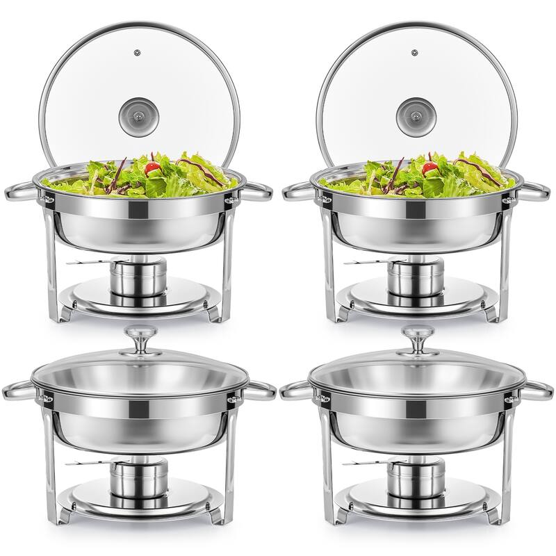 4 Pack 6 qt Stainless Steel Round Chafing Dishes Buffet Set