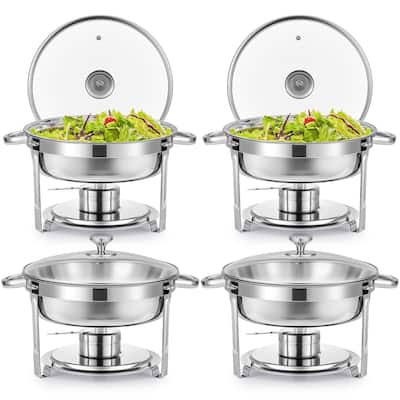 4 Pack 6 qt Stainless Steel Round Chafing Dishes Buffet Set