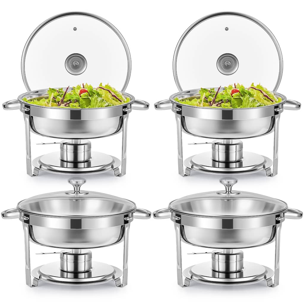 4 Pack 6 qt Stainless Steel Round Chafing Dishes Buffet Set