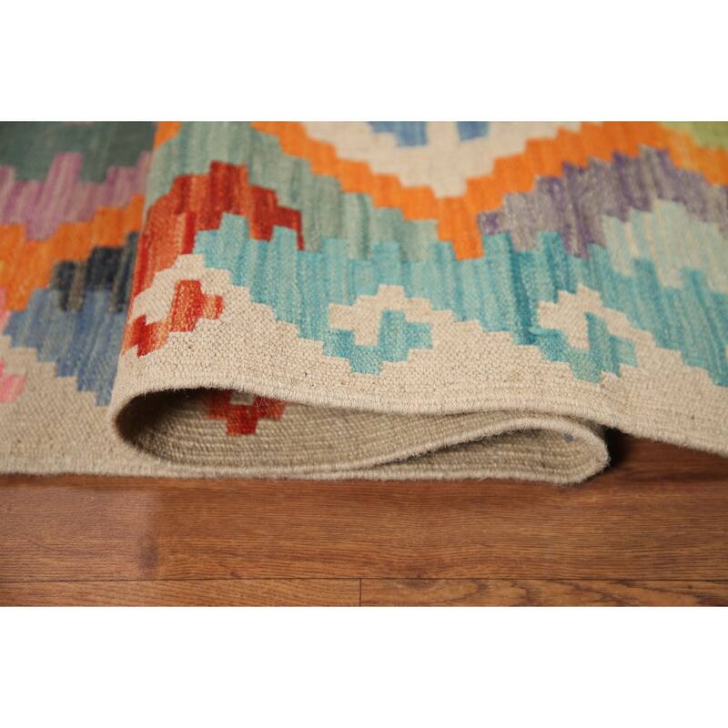 Hand Woven Oriental 100% Wool Carpet Southwestern All-Over Oranges & Rust Kilim Area Rug - 6' 7'' X 5' 0''