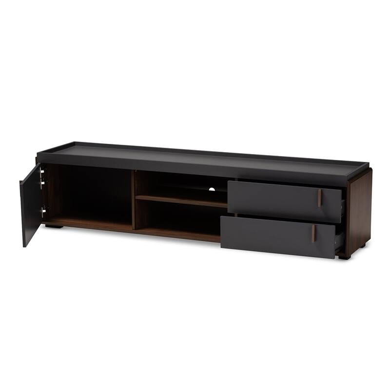 Rikke Modern and Contemporary Two-Tone Gray and Walnut Finished Wood 2-Drawer TV Stand - 17.1"H x 70.9"W x 15.7"D