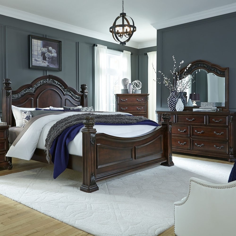 Liberty Furniture Messina Estates Poster Bed, Dresser & Mirror, Chest, Night Stand - King or Queen