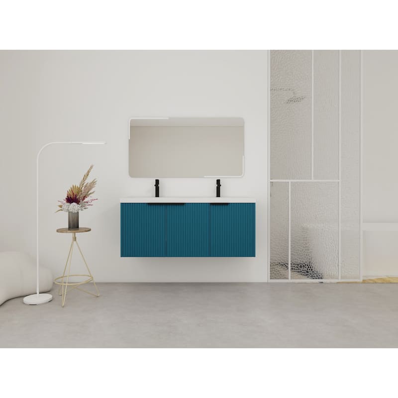 Wall Mounted Bathroom Vanity with Resin Double Sink