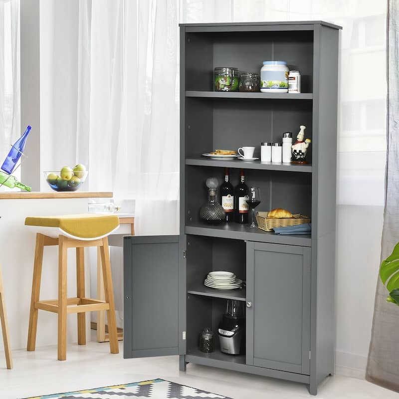 Bookcase Shelving Storage Wooden Cabinet Unit Standing Display Bookcase with Doors - 29" x 14" x 72" (L x W xH)