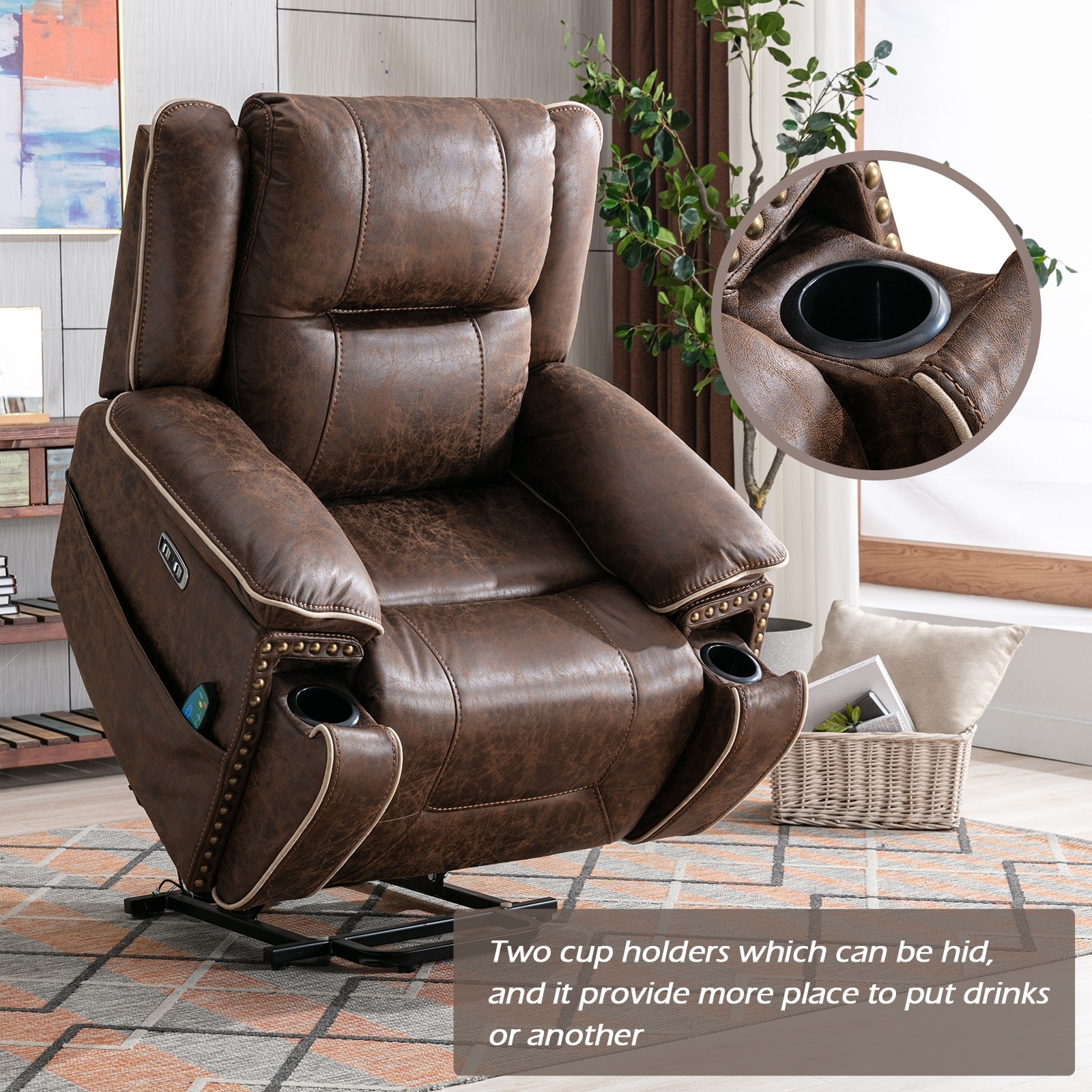 Power Lift comfortable chair with massage heating, cup holder and