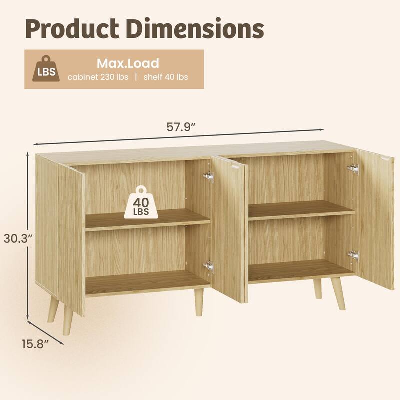 EROMMY 58" Accent Storage Cabinet with Adjustable Shelves, Sideboard Buffet with Doors for Living Room