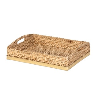 Amelia Woven Bamboo and Brass Rectangle Tray -  16.25"L x 12"W x 4"H