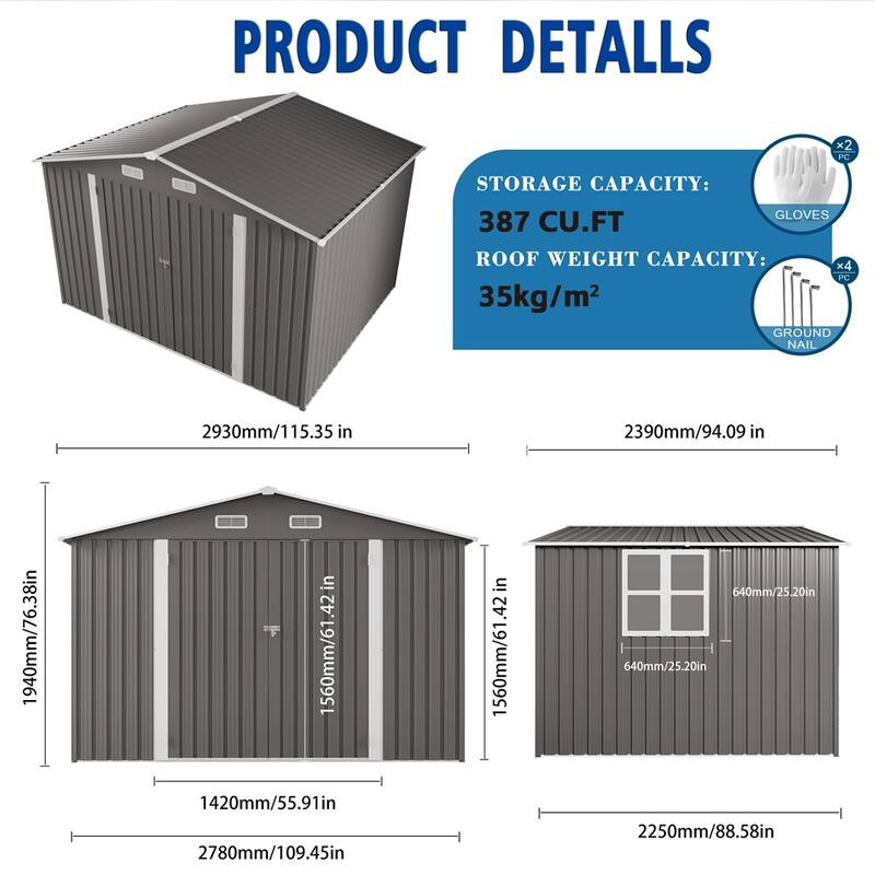 10 x 8 FT Outdoor Storage Shed,Large Metal Storage Shed,Clear Window
