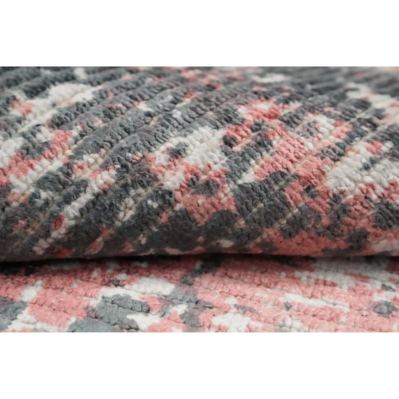Hand Knotted Oriental Viscose Silk Carpet Modern All-Over Pink Abstract Area Rug - 4' 0'' X 2' 0''