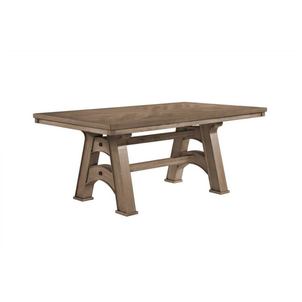 Dining Table with Double Trestle Base, Oak Brown