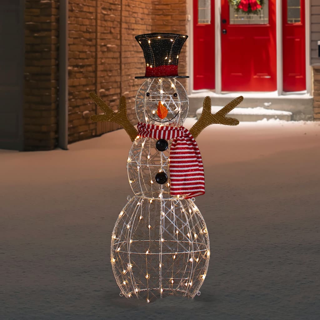48" LED Snowman with Top Hat Red Scarf Outdoor Christmas Decoration - White