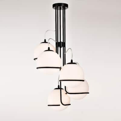 Jahal 19 Inch Opaque Glass Lantern Chandelier with 5 Globe Light