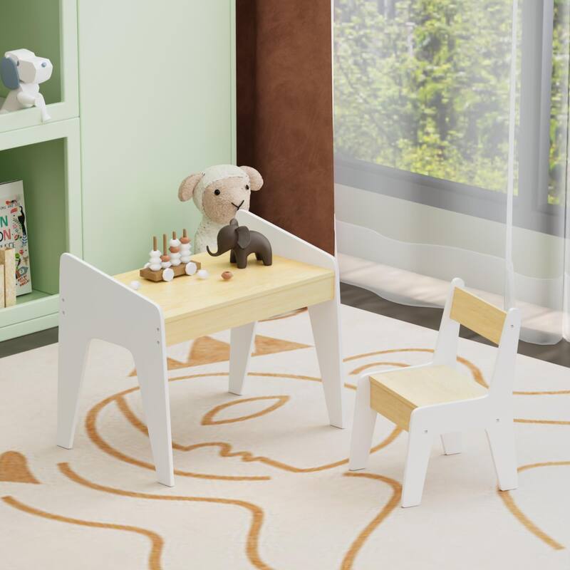 Kids Table Set with One Chair, Wooden Children Study Table, 2-8 Age Kids Funiture