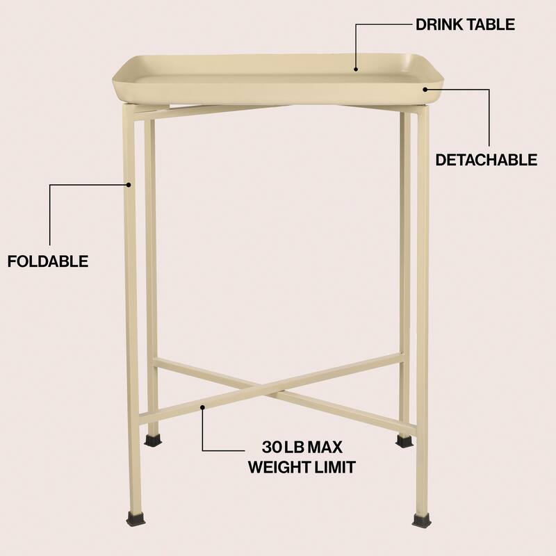 Sterling 26.25" Industrial Metal Foldable End & Side Table w/ Mirrored Tray Top, By JONATHAN Y