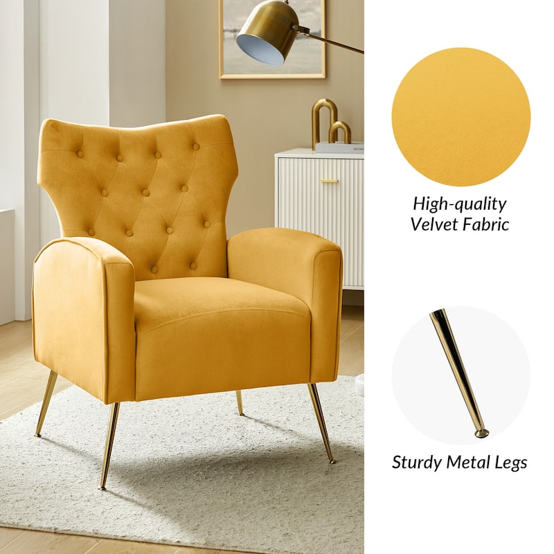 Abadiana Accent Tufted Chair with Metal Base by HULALA HOME