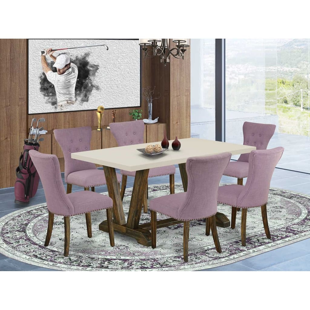 HomeStock 7-Piece Multi-Color Solid Wood Top-Rectangular Button Tufted Upholstered Dining Room Set-Seats 4