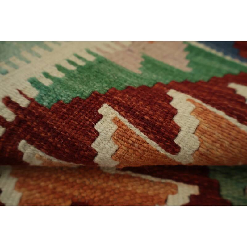 Hand Woven Oriental 100% Wool Carpet Southwestern Geometric Multi-Colored Kilim Area Rug - 3' 3'' X 2' 3''
