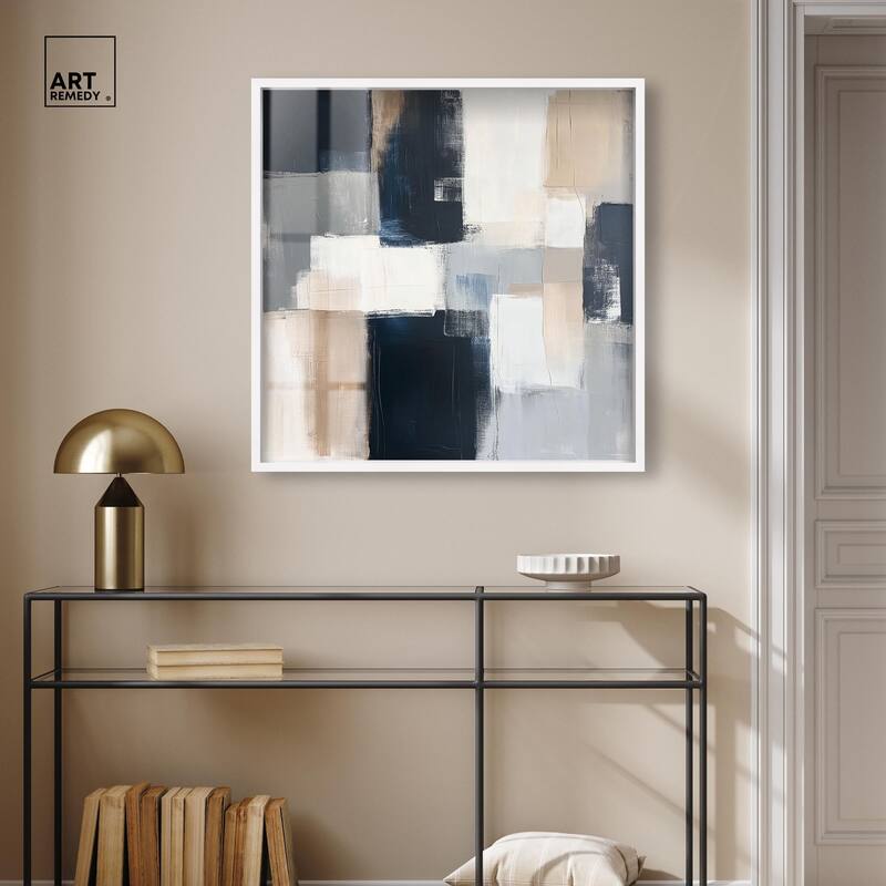 Blue and Tan Abstraction I Shadowbox by Art Remedy
