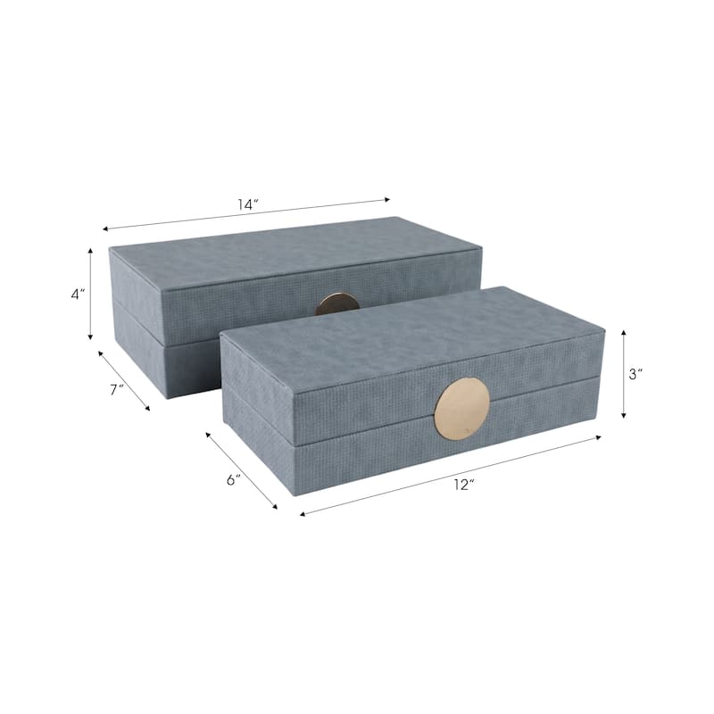 Decorative Rectangle Storage Boxes with Lid (Set of 2) - Blue, 12" - 14" - 14.0"