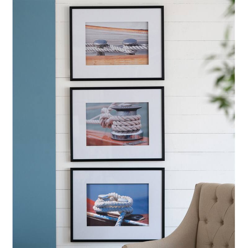 Set of 3 Knots Wall Art with Black Frame - Black