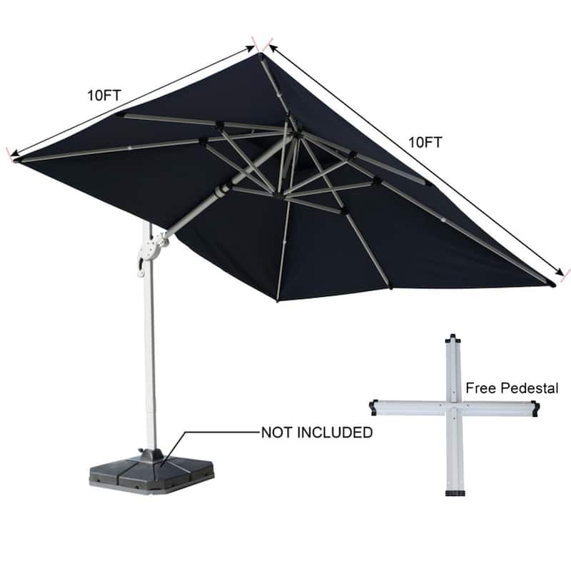 9 x 11 FT Outdoor Dual Top Solar Powered LED Aluminum Patio Cantilever Umbrella and Weighted Base