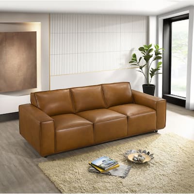 Happydays Mid Century Modern Top Genuine Leather Sofa in Tan