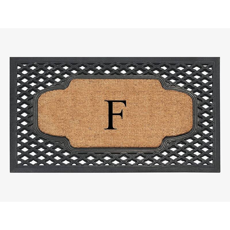 A1HC Mesh Border Rubber and Coir Large Heavy-Duty Outdoor Monogrammed Doormat, 23"X38" Black - F - Black