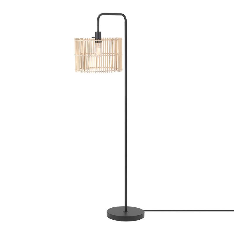 Barden 58" Matte Black Floor Lamp with Bamboo Shade - one size
